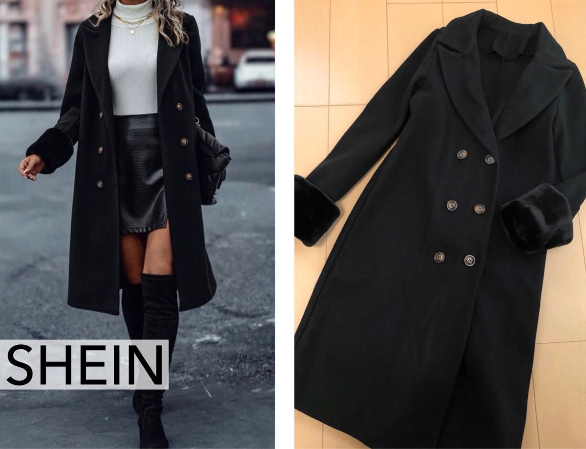 未使用 SHEIN 袖口ファーオーバーコートロング丈 レディース 未使用 SHEIN 袖口ファーオーバーコートロング丈 レディース
