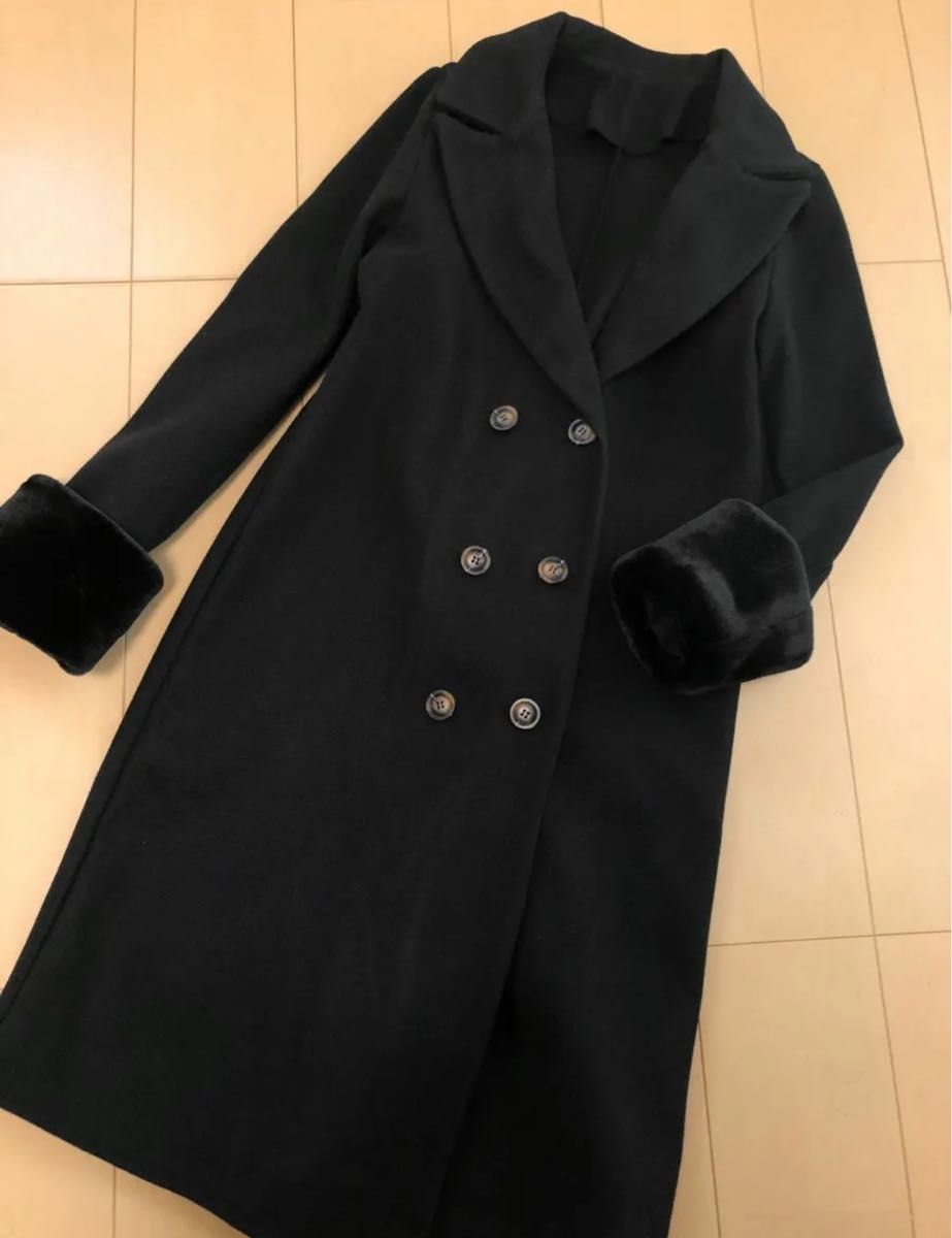 未使用 SHEIN 袖口ファーオーバーコートロング丈 レディース 未使用 SHEIN 袖口ファーオーバーコートロング丈 レディース