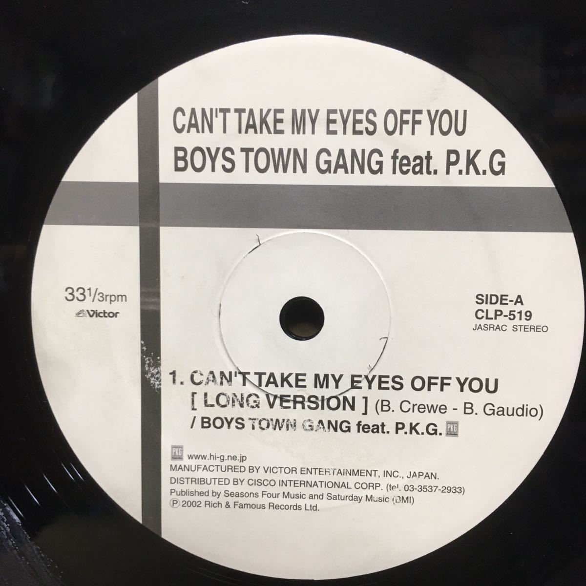 12'　BOYS TOWN GANG / CAN'T TAKE MY EYES OFF YOU ※ P.K.G.