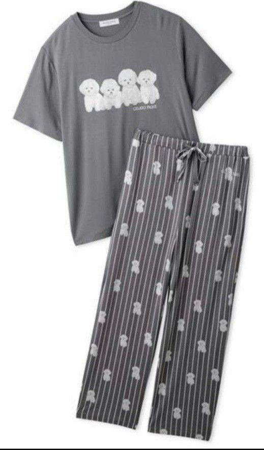 ビションフリーゼ柄Tシャツ&ロングパンツ ジェラートピケ ビションフリーゼ柄Tシャツ&ロングパンツ ジェラートピケ