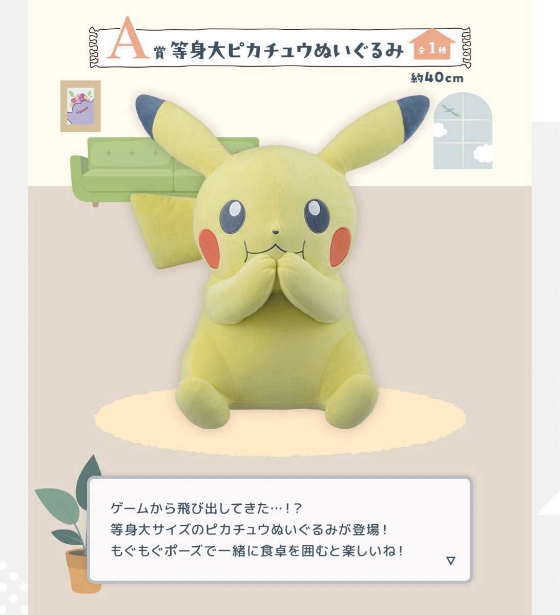 2024 ポケモンコレクションくじ A賞 ピカチュウ ラストワン ポッチャマ 新品】 A賞 ラストワン賞 等身大ぬいぐるみ ピカチュウ