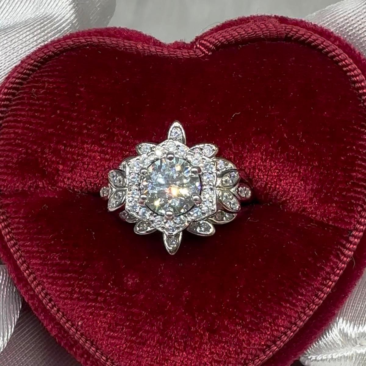 【訳あり】 1ct モアサナイト 六角形 トリプル スタック リング プラチナ リング ヴィンテージ アンティーク 指輪 シルバー