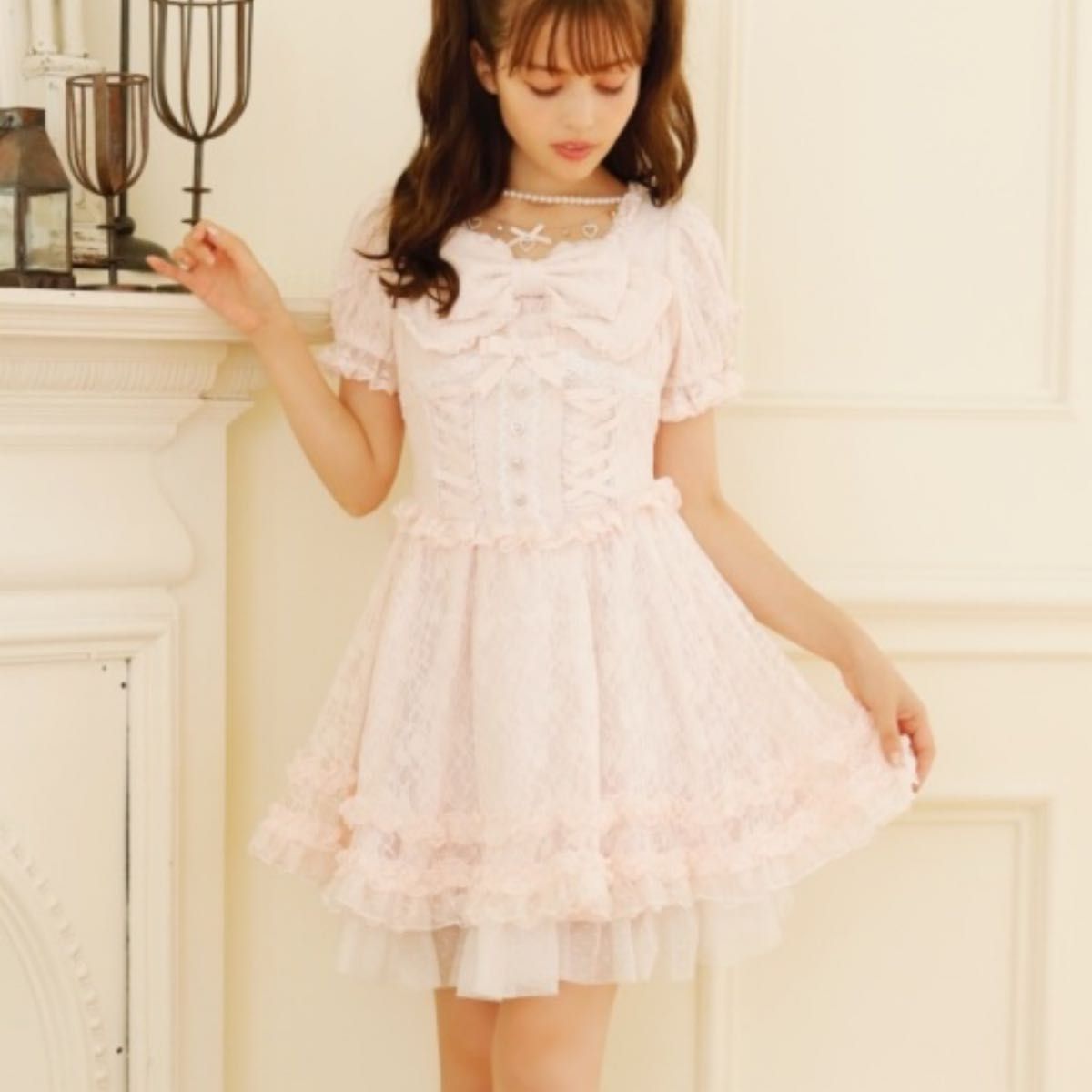 LIZLISA ワンピース ピンク リボン レース LIZLISA ワンピース ピンク リボン レース
