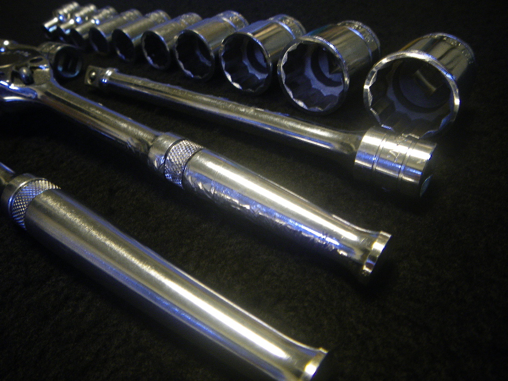傷多ジャンク ビンテージ 3/8 ラチェット ハンドル+エクステ+ソケットx10 9.5sq D-KTC メカニック 機械工具 ツール バイク 整備