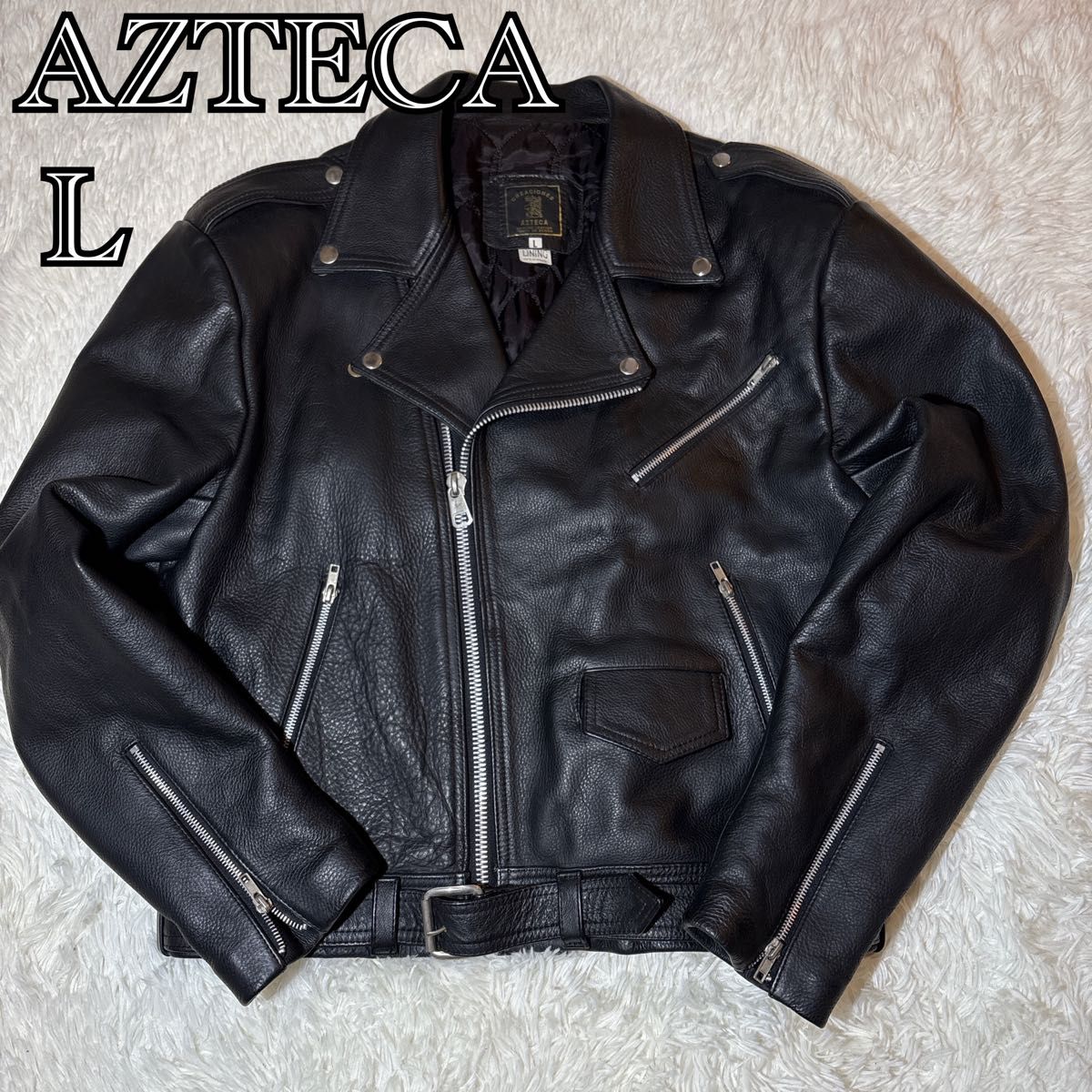 美品 AZTECA 黒 L ダブルライダース ジャケット 革ジャン 美品 AZTECA 黒 L ダブルライダース ジャケット 革ジャン