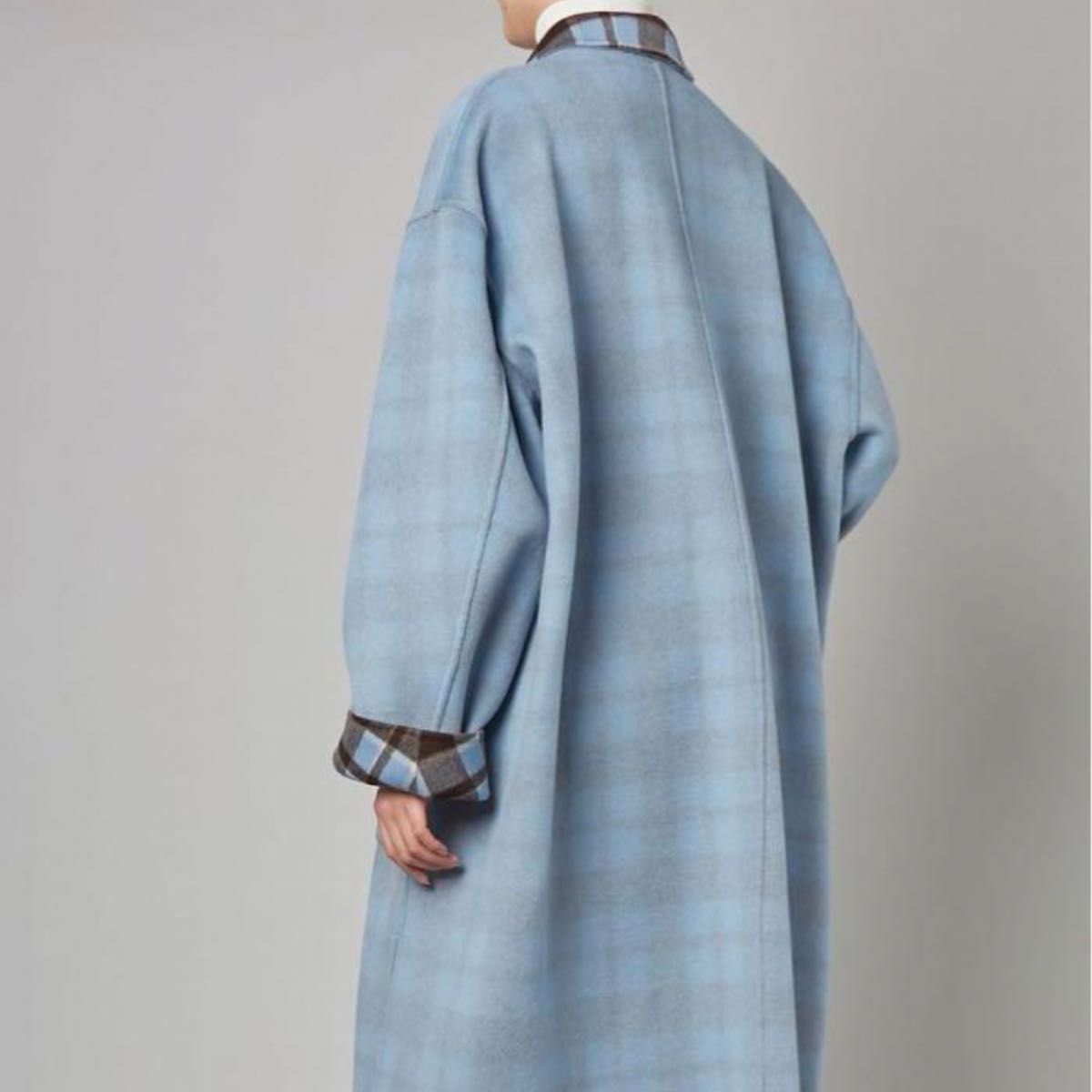 極美品】ルシェルブルー ビッグチェックリバーシブルコート 極美品】ルシェルブルー ビッグチェックリバーシブルコート