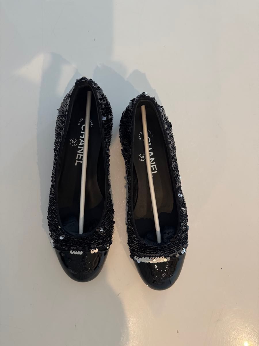新品】2way CHANEL バレリーナ 黒 シルバー スパンコール 37 5 新品】2way CHANEL バレリーナ 黒 シルバー スパンコール 37 5