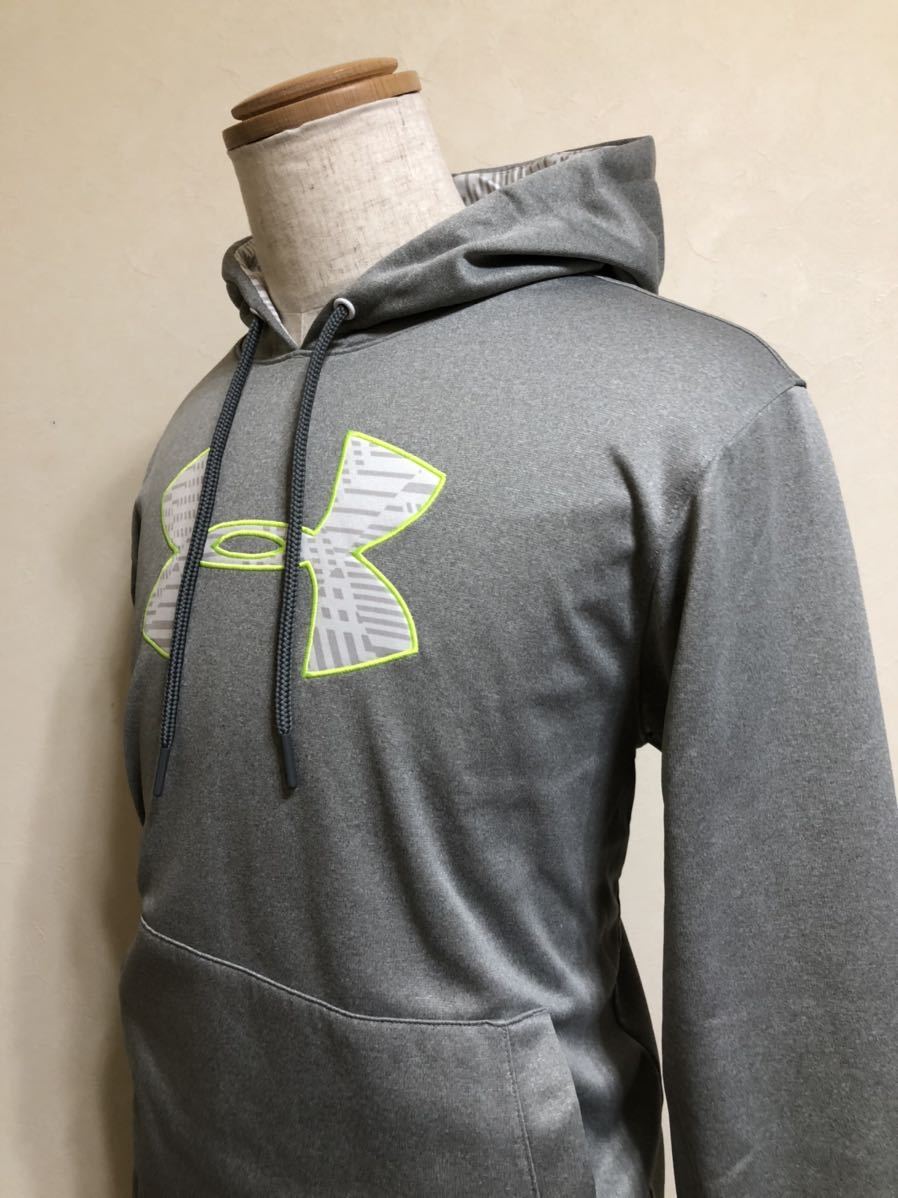 UNDER ARMOUR STORM Under Armor big Logo sweat parka f-ti wear pull over reverse side nappy protection against cold size LG long sleeve gray 