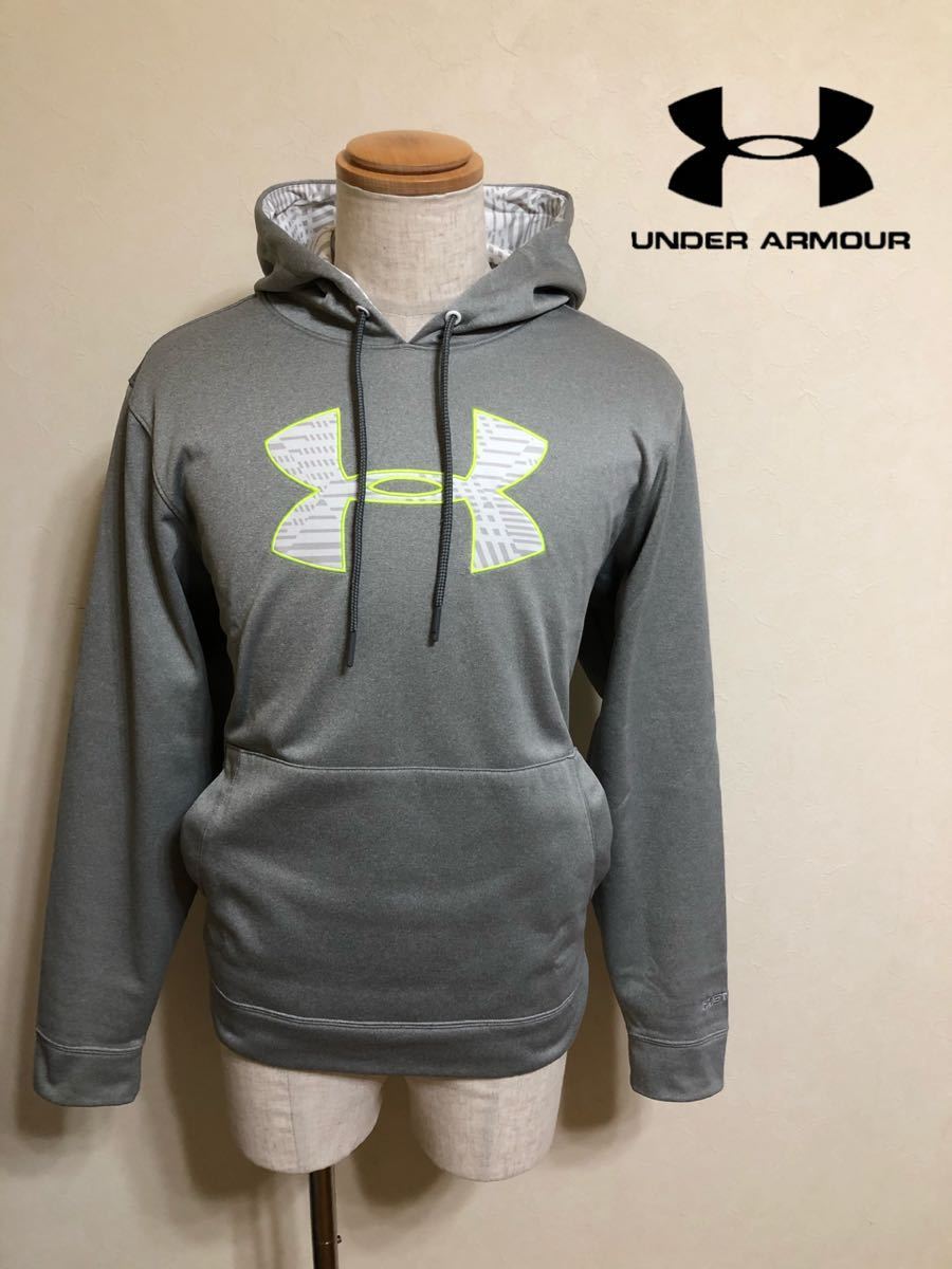 UNDER ARMOUR STORM Under Armor big Logo sweat parka f-ti wear pull over reverse side nappy protection against cold size LG long sleeve gray 