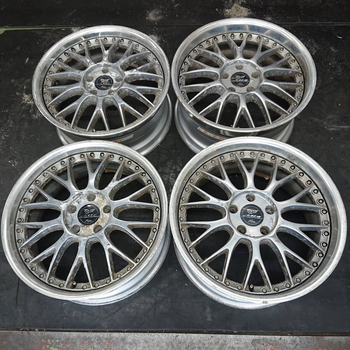 ３ピース★４本★AME　ノーブレイファイナル　18インチ　8J+36　9J+36　PCD114.3-5H★状態良くない　ジャンク品