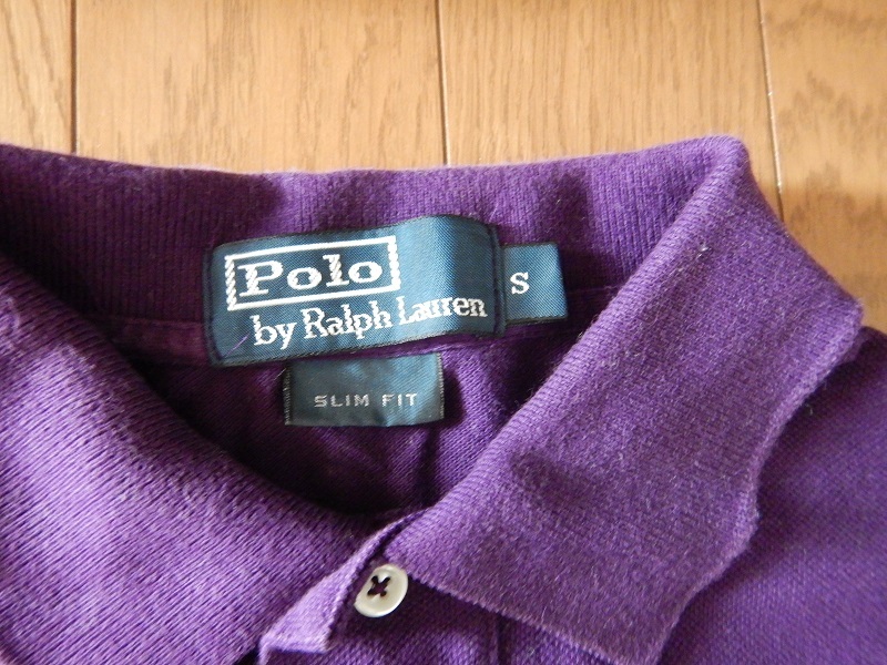 ポロラルフローレン　Polo by Ralph Lauren　旧タグ　ポロシャツ　長袖　紫　パープル　無地　ワンポイント　S　メンズ　古着　ユーズド_画像3