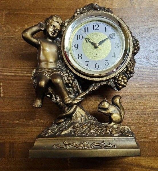 ジャンク品】CITIZEN シチズン ブロンズ風置時計 昭和レトロ ジャンク品】CITIZEN シチズン ブロンズ風置時計 昭和レトロ