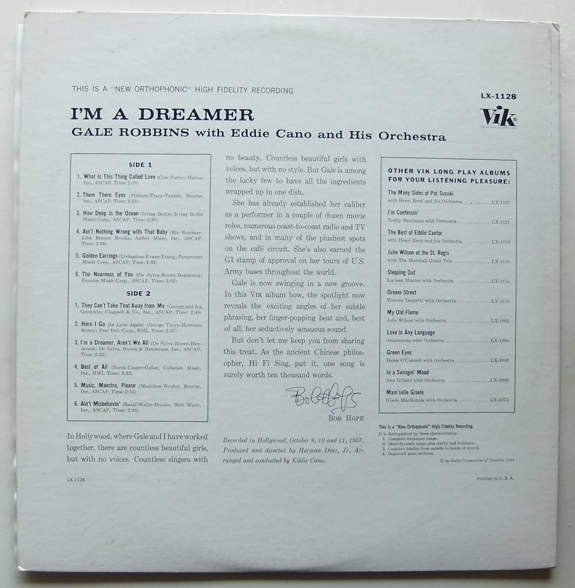 ◆ GALE ROBBINS / I ' m A Dreamer ◆ Vik LX-1128 (color:dg) ◆ W_画像2