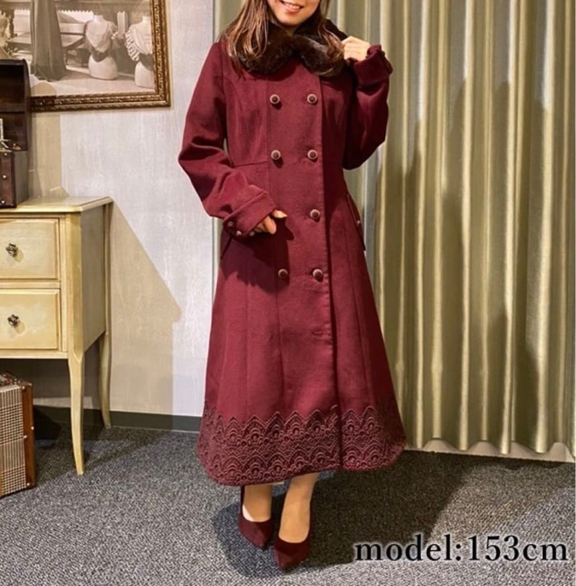 新品】axes femme ダブルブレストケープコート ワイン M 新品】axes femme ダブルブレストケープコート ワイン M