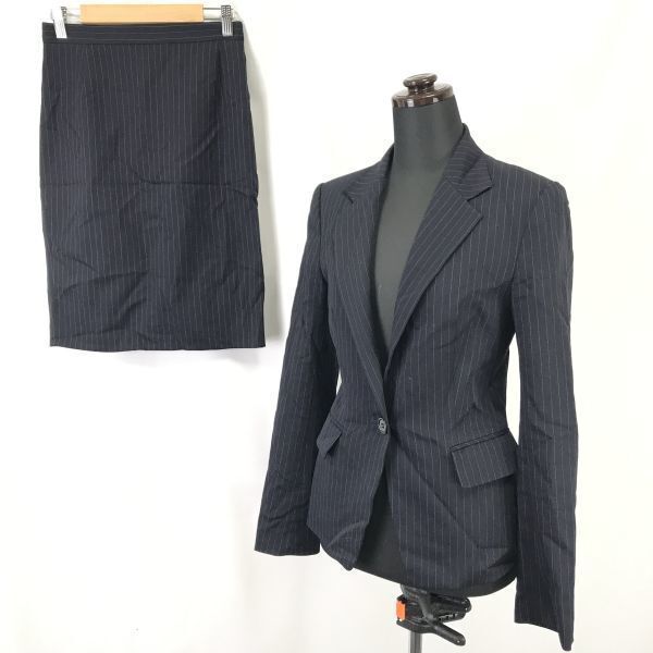 日本制★アンタイトル/UNTITLED★春夏/スカートスーツ/セットアップ【上下1/レディースS/navy/紺ストライプ】Jackets/skirt/Set up◆pBH314