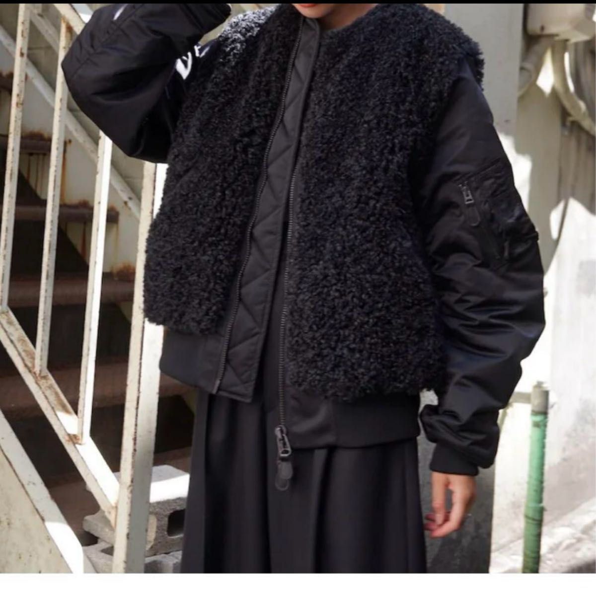 HYKE FAUX SHEARLING TYPE MA1 ジャケット ブラック サイズ2 HYKE FAUX SHEARLING TYPE MA1 ジャケット ブラック サイズ2