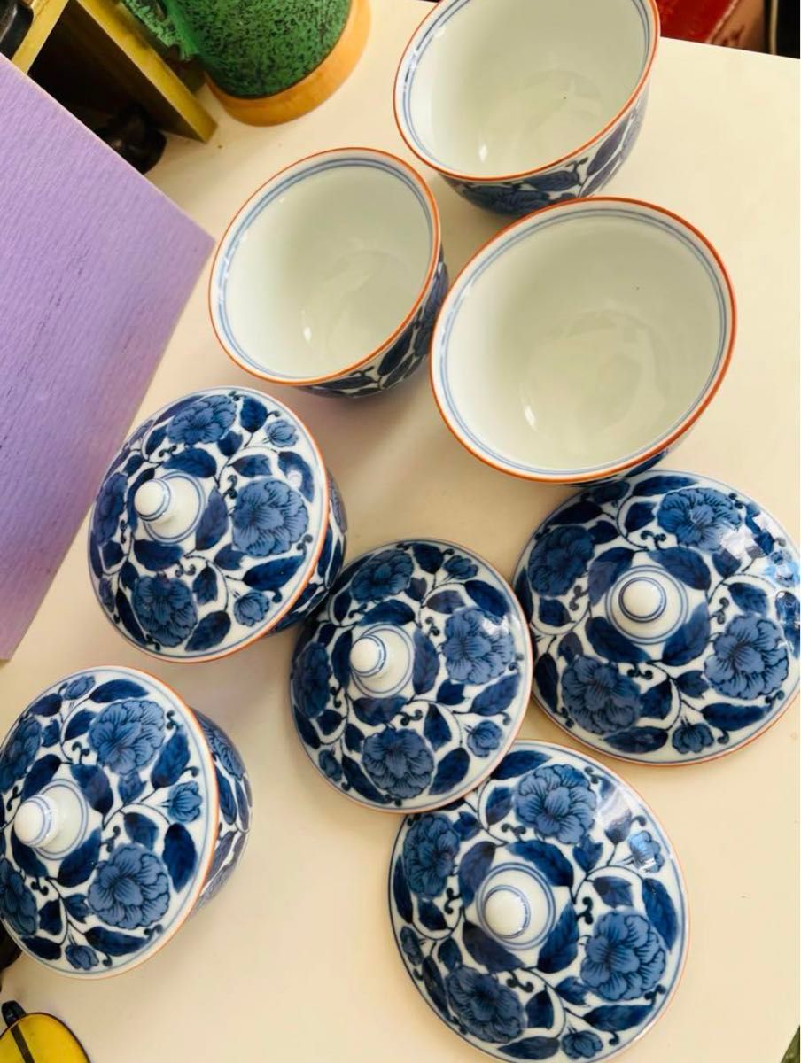 平安橘吉 / たち吉 【和食器】平安橘吉/牡丹唐草 蓋付湯呑揃(5個 平安橘吉 / たち吉 【和食器】平安橘吉/牡丹唐草 蓋付湯呑揃(5個
