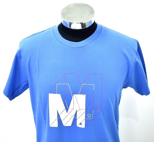 M （エム） washed crew neck t-shirts slide プリント クルーネックTシャツ 半袖 S/S T-SHIRT ロゴ スター TEE WASHED SAX M_画像3