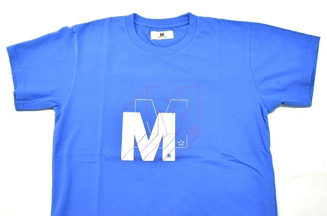 M （エム） washed crew neck t-shirts slide プリント クルーネックTシャツ 半袖 S/S T-SHIRT ロゴ スター TEE WASHED SAX M_画像4