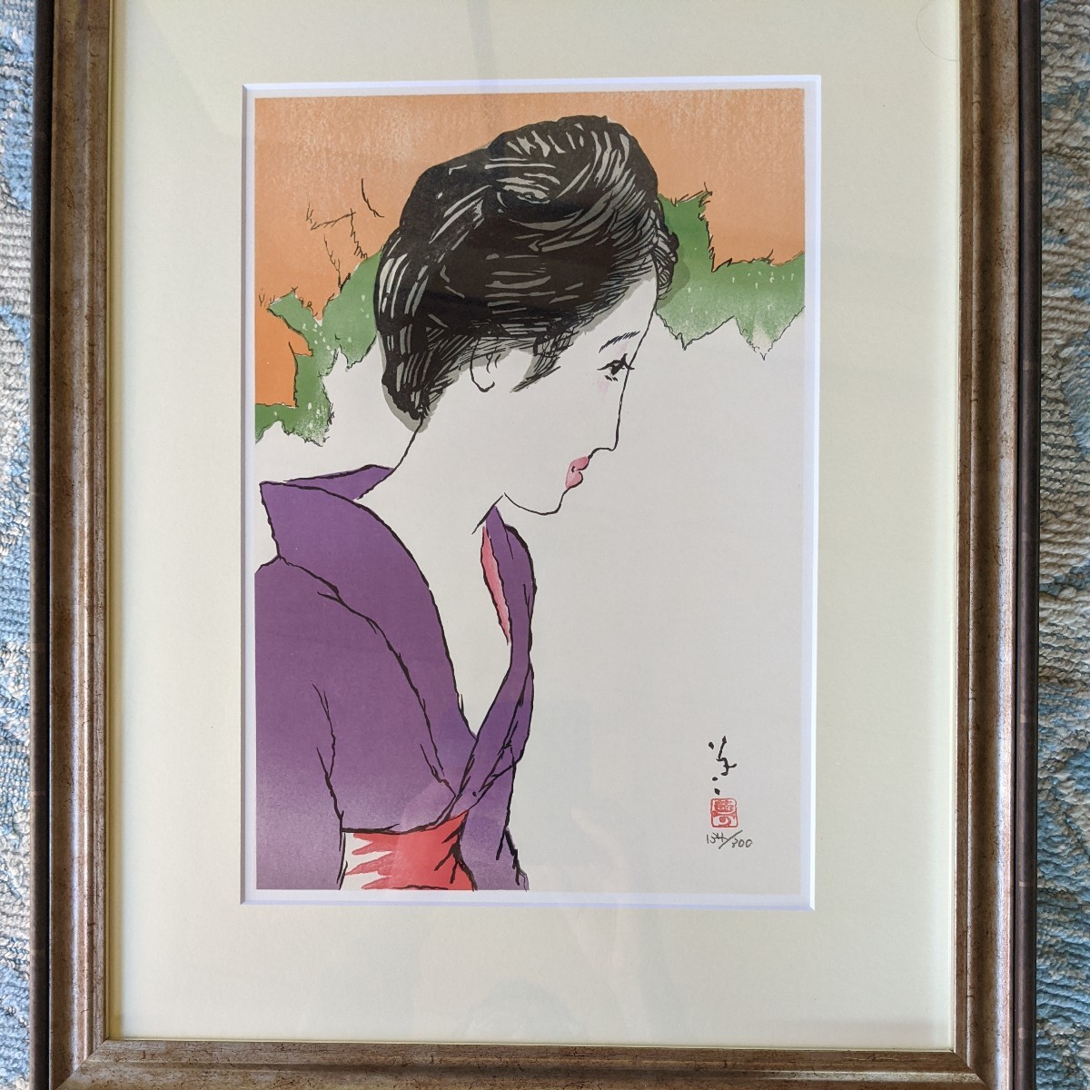 竹久夢二 素描夢二の女 木版画 模写】竹久夢二 晩夏の女 木版画 日本画