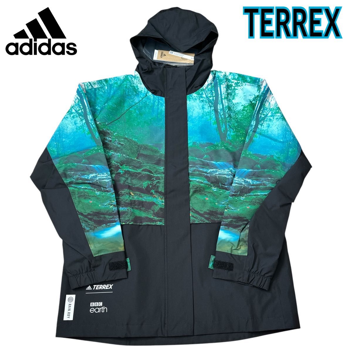 新品/adidas アディダス ナイロンジャケット ブラック 総柄 新品/adidas アディダス ナイロンジャケット ブラック 総柄