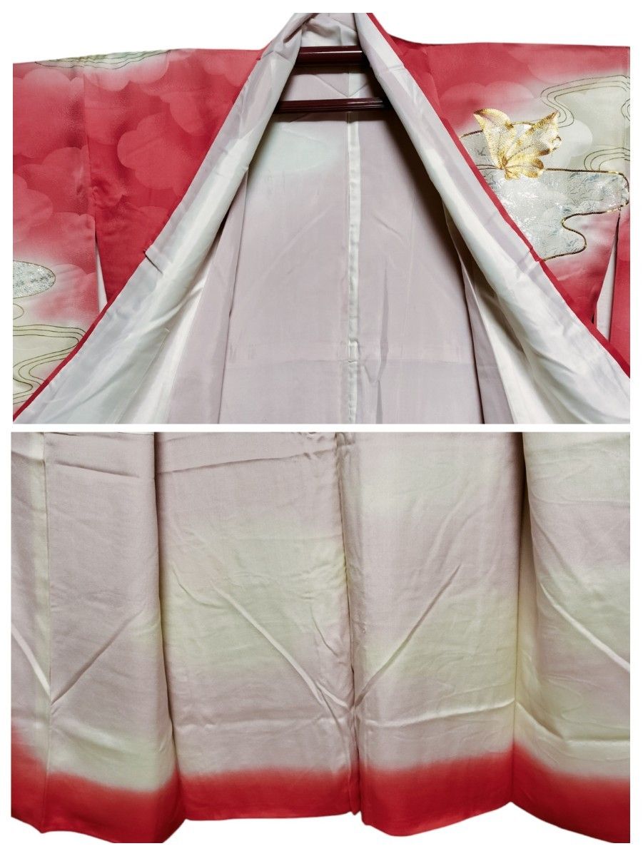 ⑨【金駒刺繍 金彩振袖】振袖 161cm 広衿 袷 正絹 ピンクがかっ ⑨【金駒刺繍 金彩振袖】振袖 161cm 広衿 袷 正絹 ピンクがかっ