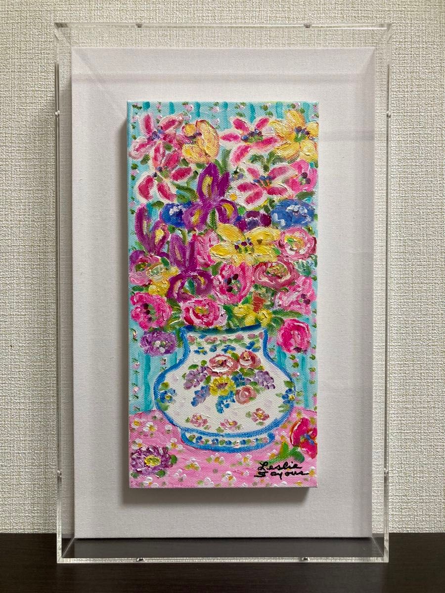 真作保証】レスリー・セイヤー「花」油彩画 直筆サイン 真筆 真作保証】レスリー・セイヤー「花」油彩画 直筆サイン 真筆