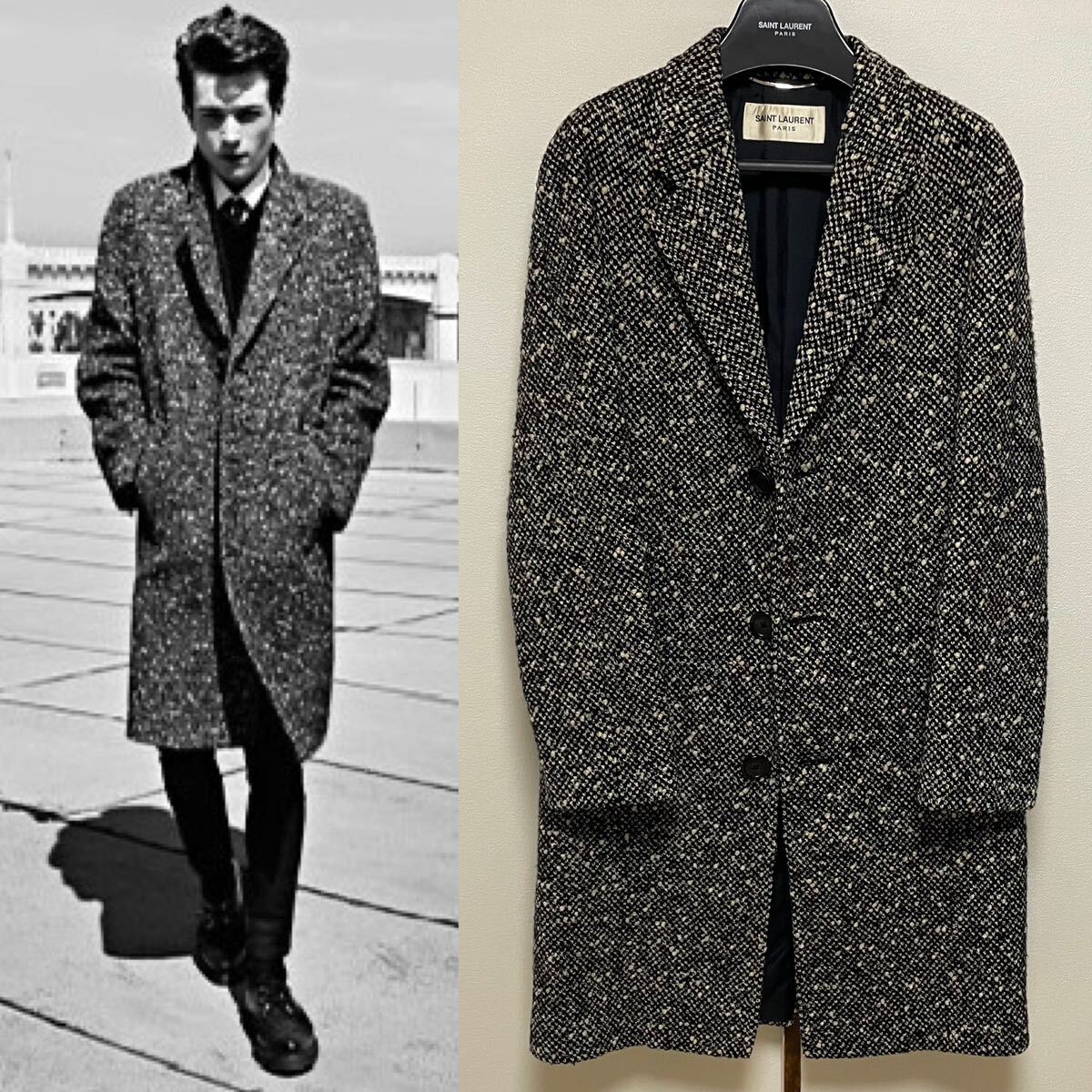 14AW サンローランパリ ツイードチェスターコート ロングコート 14AW サンローランパリ ツイードチェスターコート ロングコート