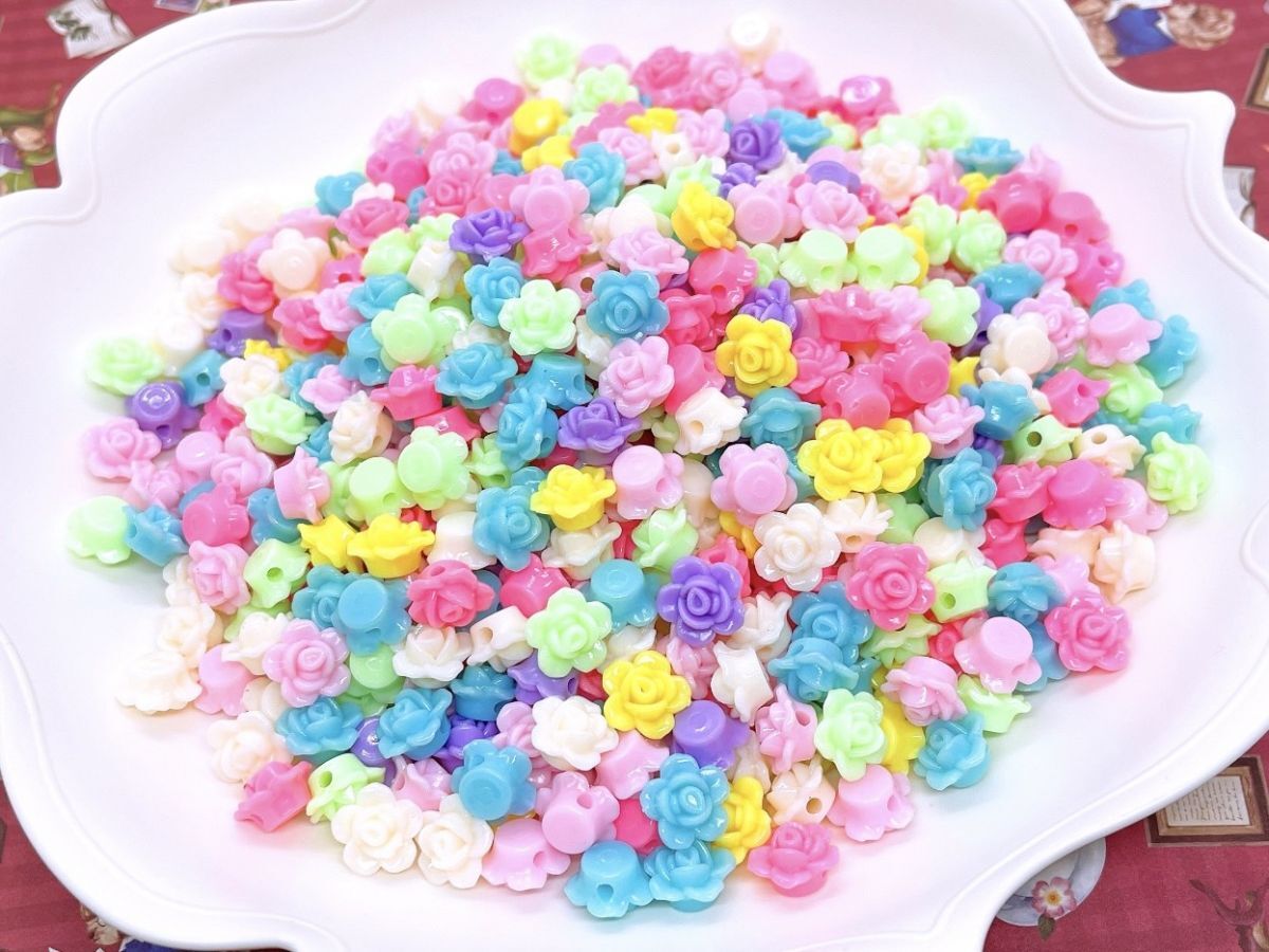 送料無料！同梱OK！取置2週間☆＊【約12㎜】【大量セット約500個】＊目玉商品＊薔薇ビーズ＊パステルカラー＊カラフルmix＊即決！