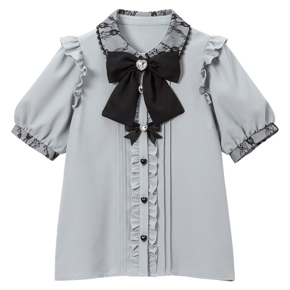 新品 DearMyLove ビジューハートリボンフリルブラウス ブルー 新品 DearMyLove ビジューハートリボンフリルブラウス ブルー