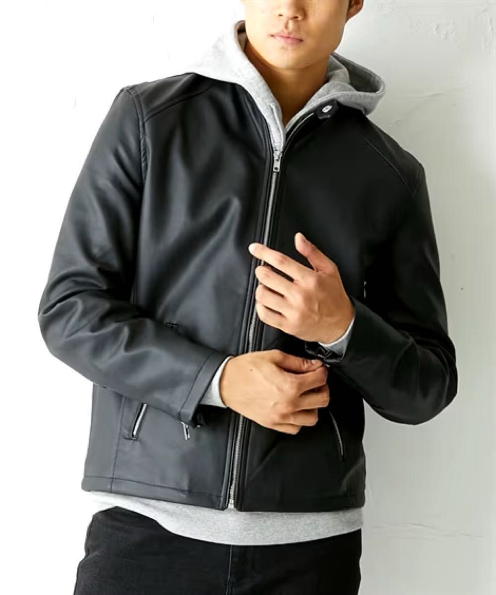 新品 LL レザージャケット シングル ライダース ネイビー PU 新品 LL レザージャケット シングル ライダース ネイビー PU
