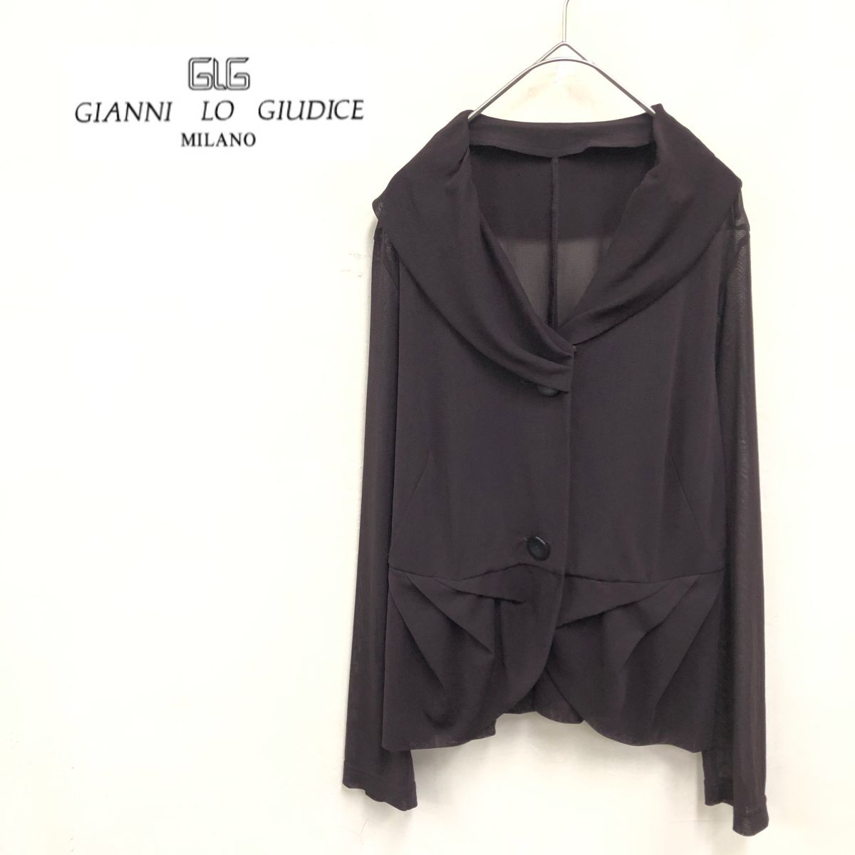 1N1833-K◆日本製 GIANNI LO GIUDICE ジャンニロデュニチェ デザイン長袖シアージャケット◆size42 ブラウン 薄手 透け感 ナイロン