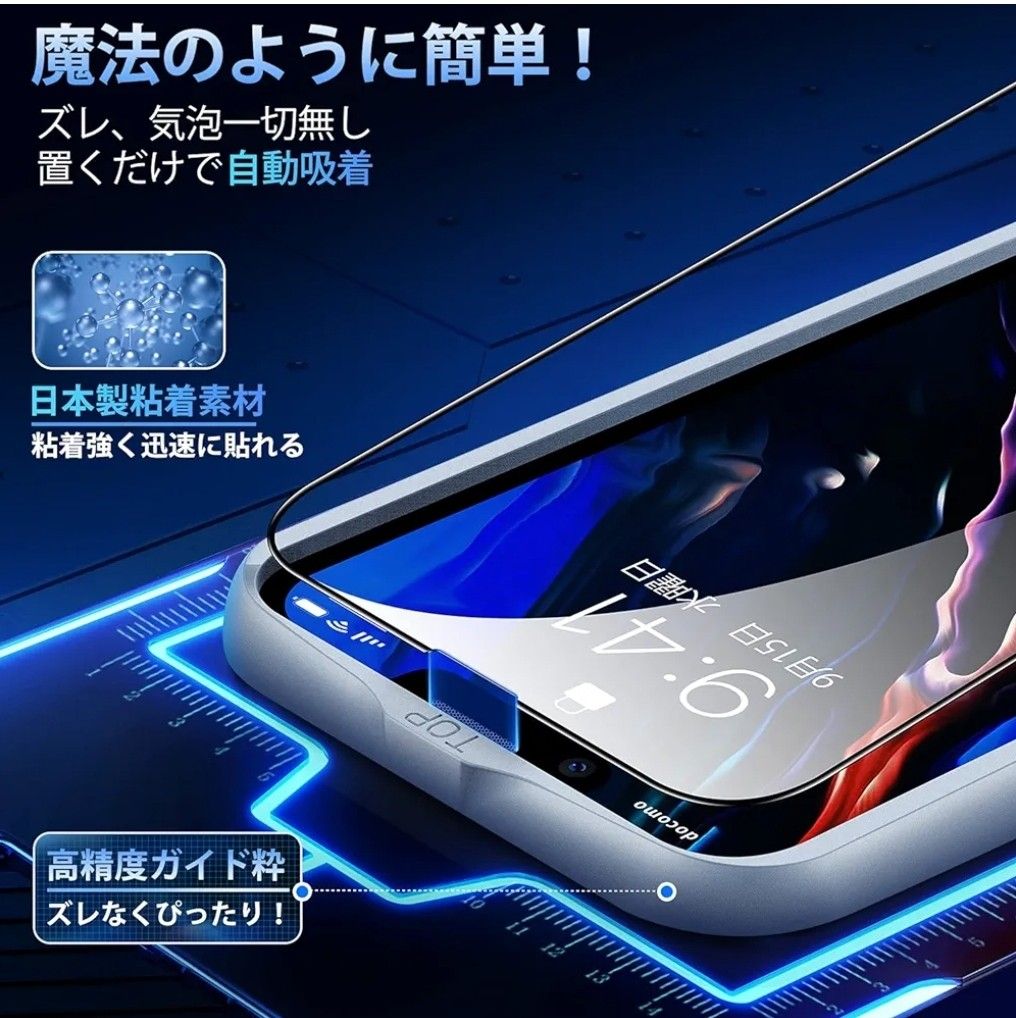 ※ガラスフィルム 2枚 ガイド粋 iPhone13ProMax 14Plus 保護フィルム 9H ガラスフィルム 強化ガラス