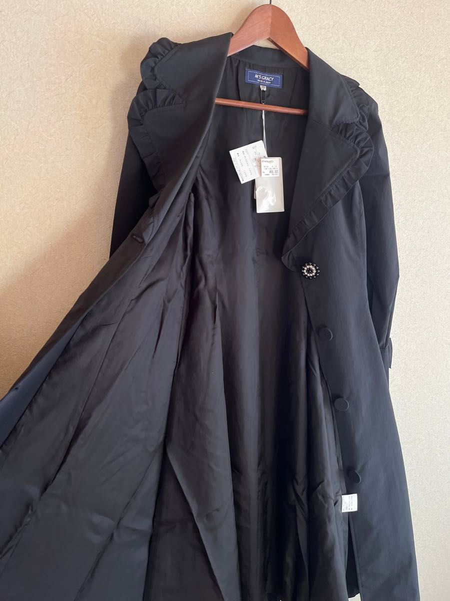 新品 定価5 8万 M'S GRACY コート フリル 黒 ロング ブラック 新品 定価5 8万 M'S GRACY コート フリル 黒 ロング ブラック