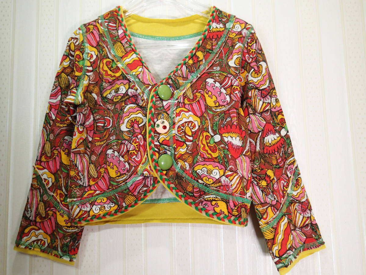 * Boo Foo Woo b Lee z Junk store 110.* unused goods / short long sleeve cardigan ( colorful mushrooms pattern )t1156