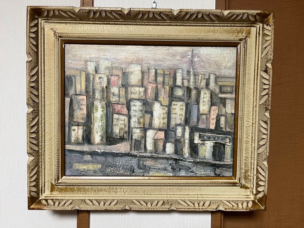 都市風景 油彩画 装飾的なフレーム付き 都市風景 油彩画 装飾的なフレーム付き油絵 絵画 額装