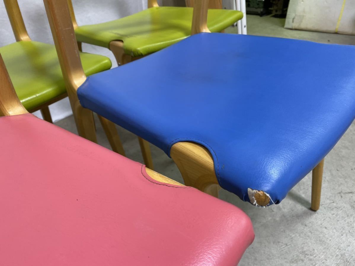 高級　現行モデル　Tendo 天童木工　ダイニングチェア　食卓椅子　5脚セット　1脚定価５万　カラフル　木製　グリーン　ブルー　ピンク_画像6
