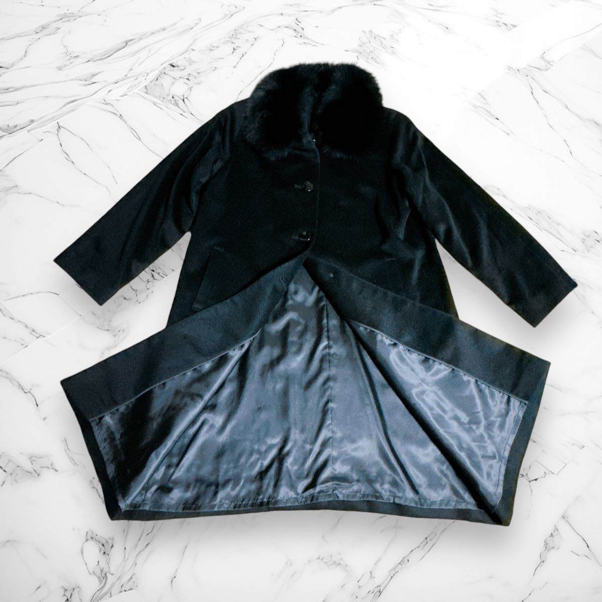 カシミヤ100% S&Imprime ロングコート ブルーフォックスファー カシミヤ100% S&Imprime ロングコート ブルーフォックスファー