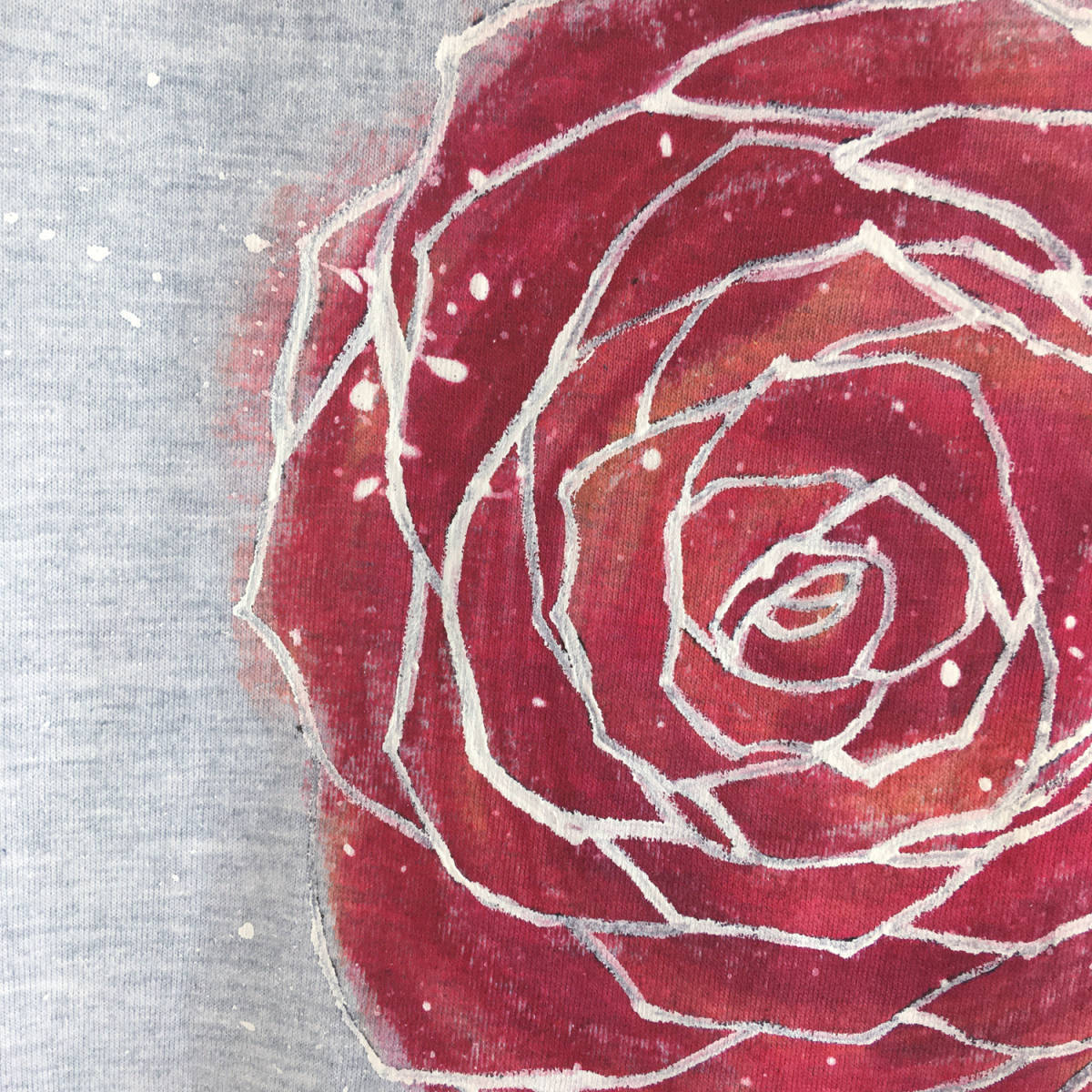 メンズ Tシャツ Lサイズ バラの花柄 手描きTシャツ カジュアル 薔薇 ローズ 水彩 クリスマス