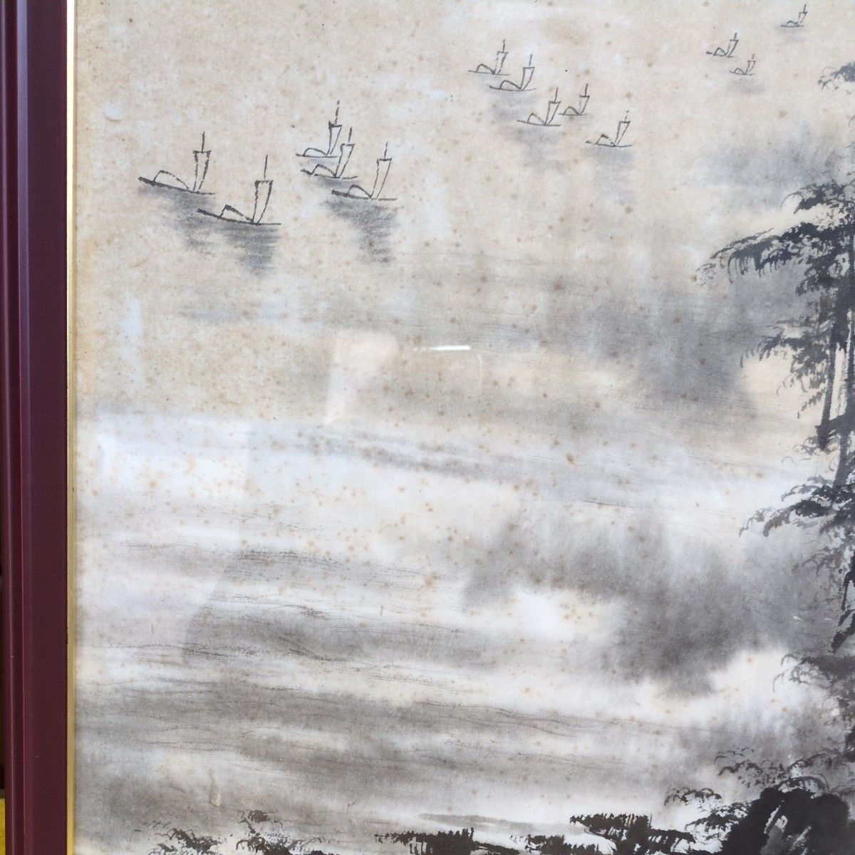 67 ド迫力 山水水墨画 肉筆 直筆 日本画 崖 海 舟 山 木 など 荒 67 ド迫力 山水水墨画 肉筆 直筆 日本画 崖 海 舟 山 木 など 荒