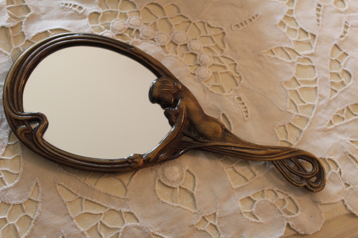  Italy [ brass hand-mirror ] hand mirror a-runvo style woman Vintage 