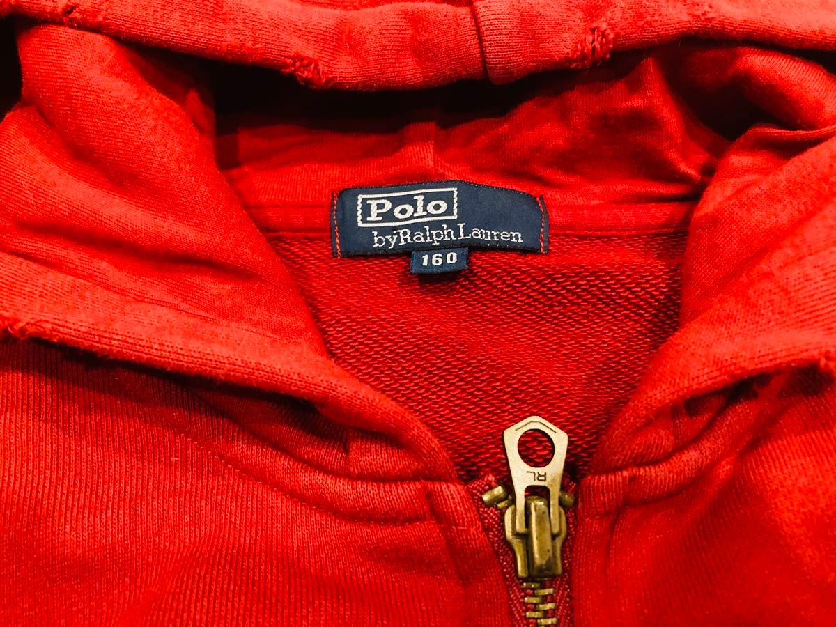 短丈 90s POLO by Ralph Lauren 赤ジッパーフーディー パーカー 古着 90s Polo Ralph Lauren ラルフローレン 赤 ジップ