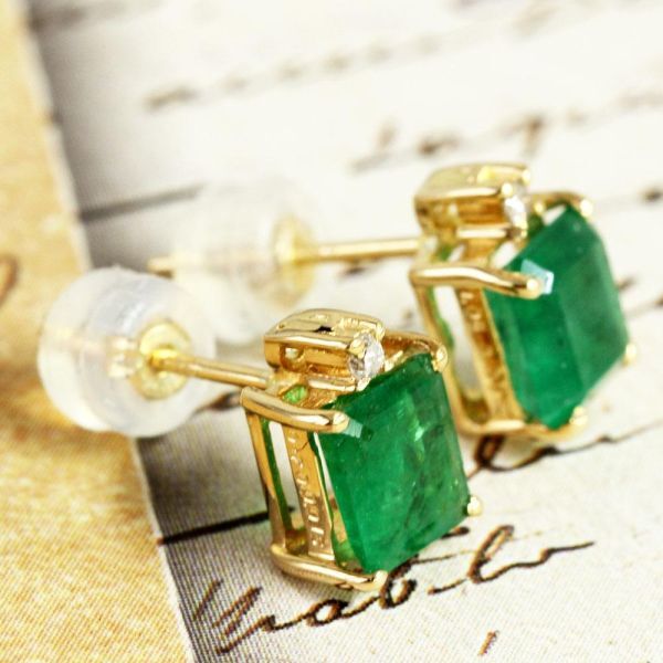 【制造大卸☆最安値】激安 高品質(zhì)！計1.75ct エメラルド ダイヤモンド 18金 K18 YG イエローゴールド ピアス 【鑑別書付】
