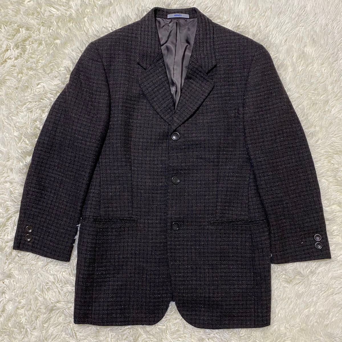 RING JACKET テーラードジャケット リネン混 Mサイズ相当 チェック柄 KENZO (ケンゾー) リネン混チェック柄テーラードジャケット