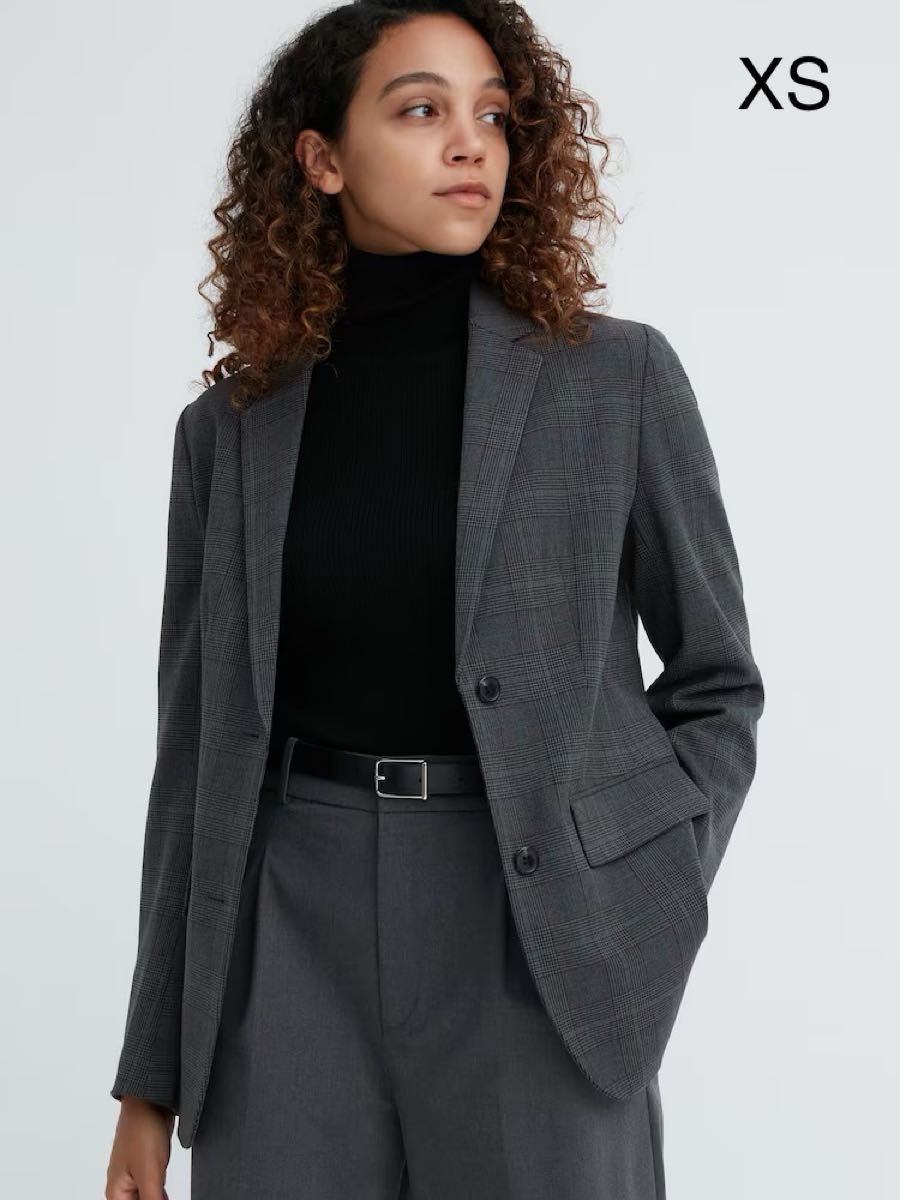UNIQLO テーラード ジャケット グレンチェック グレー XS 洗える UNIQLO テーラード ジャケット グレンチェック グレー XS 洗える
