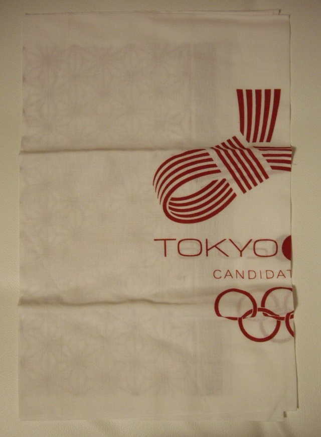 未使用品★TOKYO2016★オリンピック五輪マーク入りてぬぐい★約90×35ｃｍ★白×エンジ_画像1