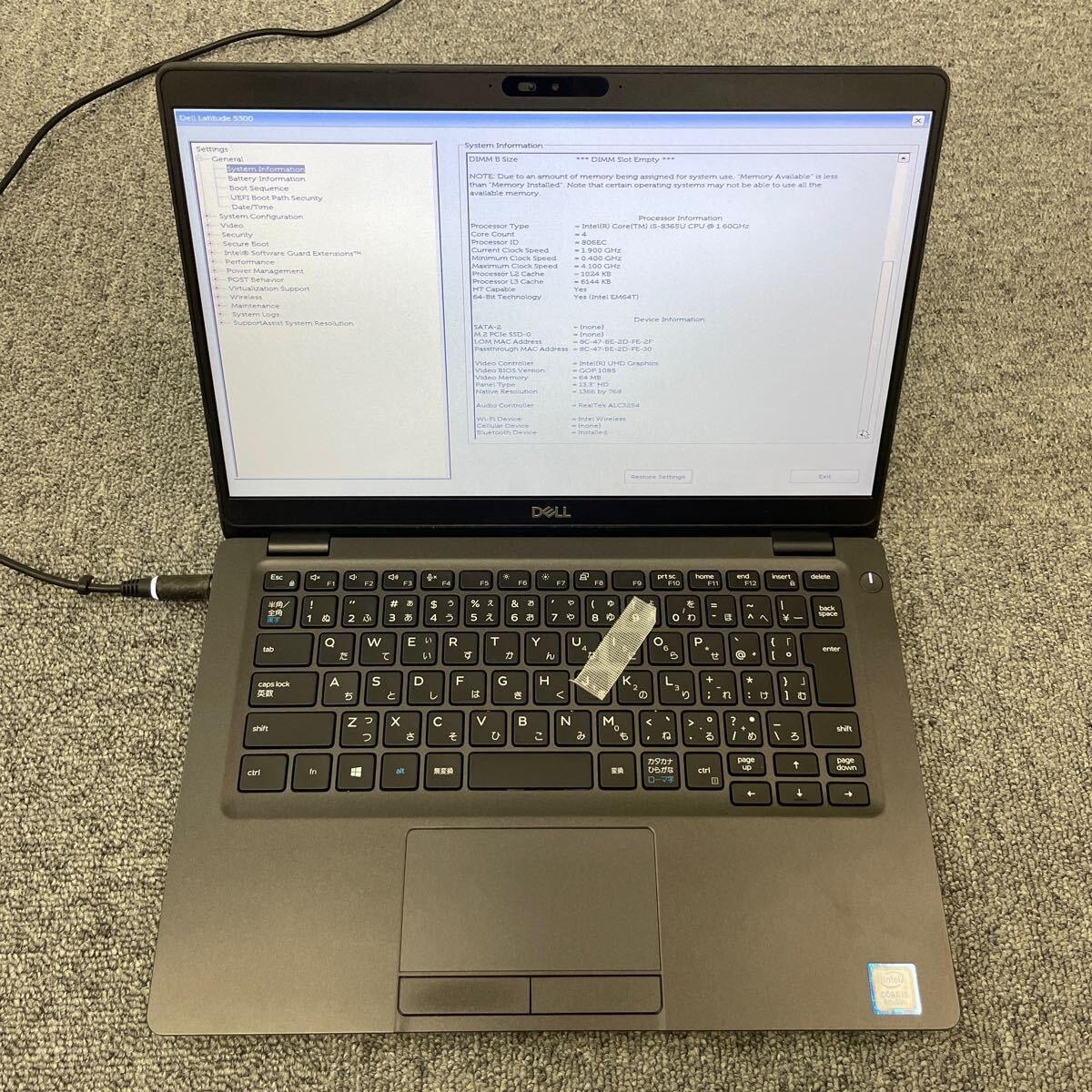 ジャンク品 DELL Latitude 5300 Core i5-8365U／メモリ4GB／HDDなし／現状渡し(管理112405)