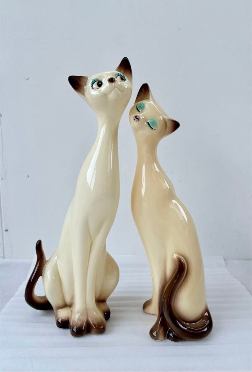 昭和レトロ シャム猫 ペア 置物 当時物 陶器 猫 ビンテージ 昭和レトロ シャム猫 ペア 置物 当時物 陶器 猫 ビンテージ