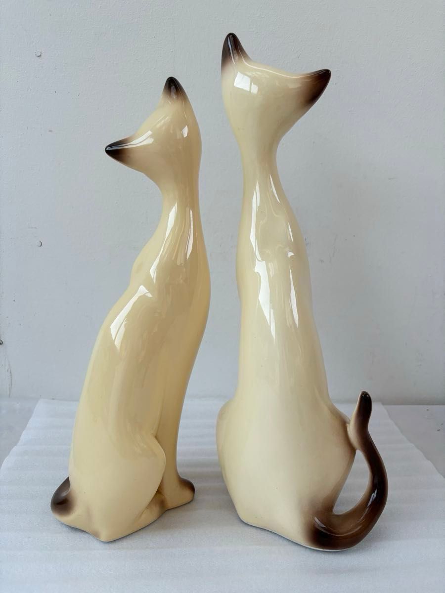 昭和レトロ シャム猫 ペア 置物 当時物 陶器 猫 ビンテージ 昭和レトロ シャム猫 ペア 置物 当時物 陶器 猫 ビンテージ