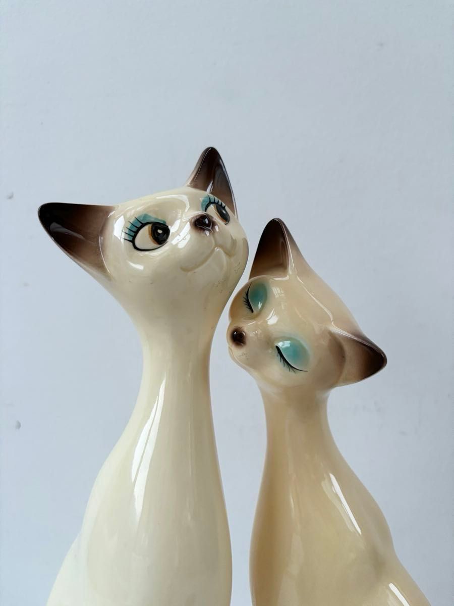 昭和レトロ シャム猫 ペア 置物 当時物 陶器 猫 ビンテージ 昭和レトロ シャム猫 ペア 置物 当時物 陶器 猫 ビンテージ